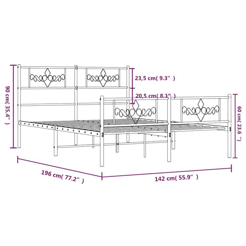 vidaXL 12 Inches White Full Size Metal Bed Frame No Mattress - 77.2" x 55.9" x 35.4"