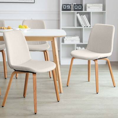Modern Linen Upholstered Dining Side Chairs with Solid Bentwood Legs for Living Room or Office (Set of 2/4)