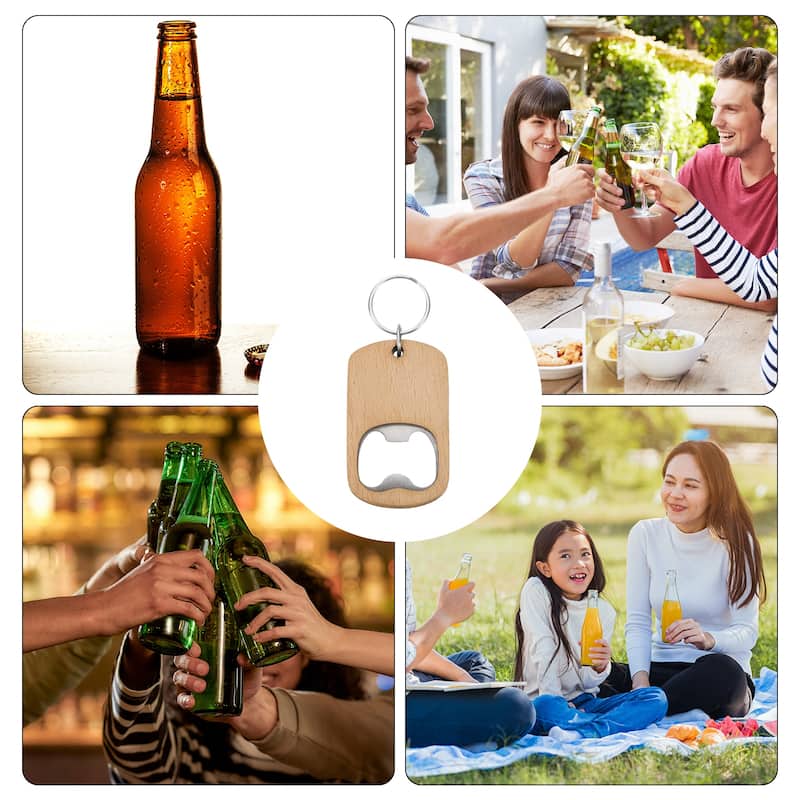 Wooden Bottle Opener, 2.6" Wood Handle Bottle Opener Keychain - Silver, Wood