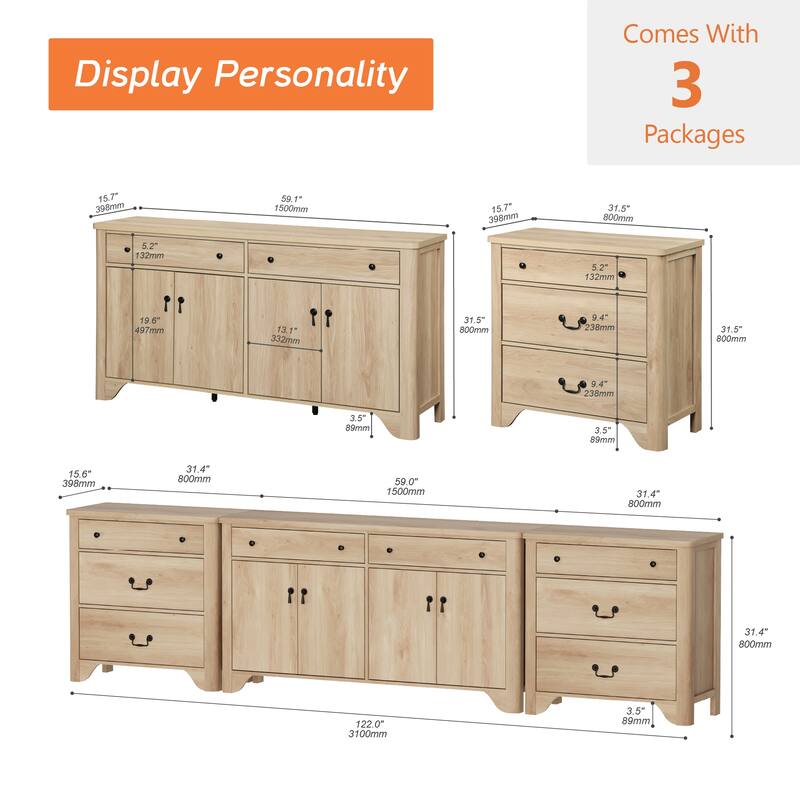 WAMPAT Large Farmhouse TV Stand for TVs up to 120", Modern White Entertainment Center with Storage and Adjustable Shelves