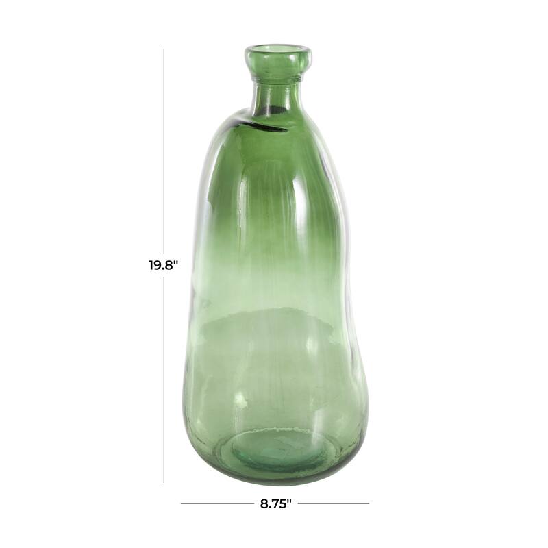 Green Recycled Glass Handmade Tall Curved Ombre Spanish Bottle Abstract Vase