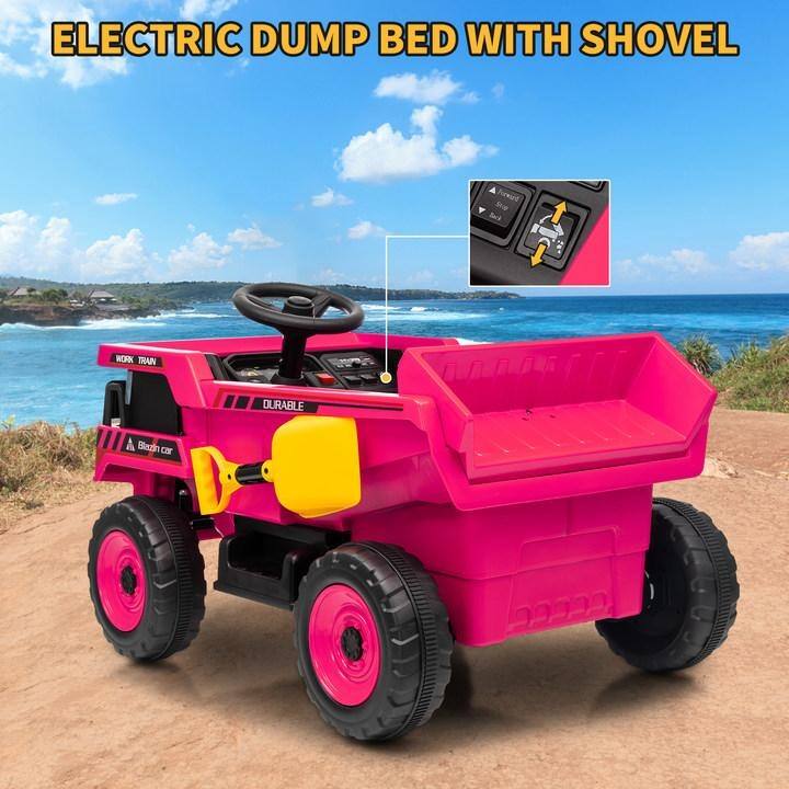 12V Ride-On Dump Truck with Remote Control, Automatic Lift Bed, Shovel & Music Player – for Kids Ages 3–8