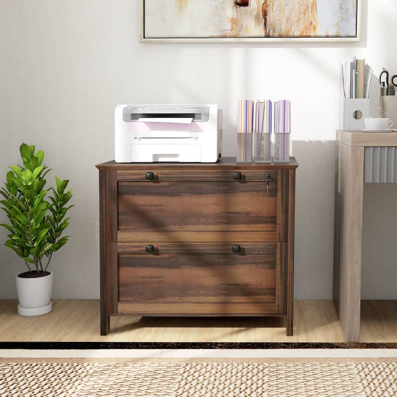 HOMCOM Lateral File Cabinet with 2 Drawers for Home Office, Filing Cabinet with Lock, Adjustable Hanging Bar for Letter, A4