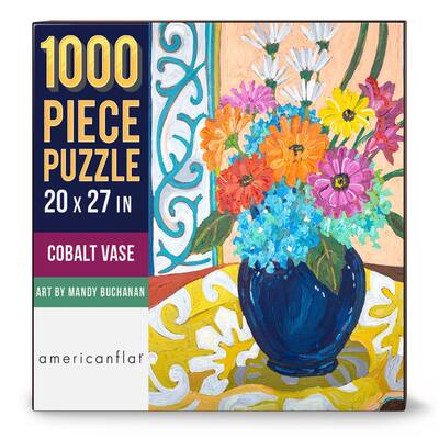 1000 Piece Jigsaw Puzzle, 20x27 Inches, Cobalt Vase, Artwork by Mandy Buchanan