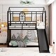 preview thumbnail 31 of 44, Elegant Twin Over Twin Kids Bed Metal Bunk Bed,Metal House Ded with Slide,Sturdy Frame and Guardrail