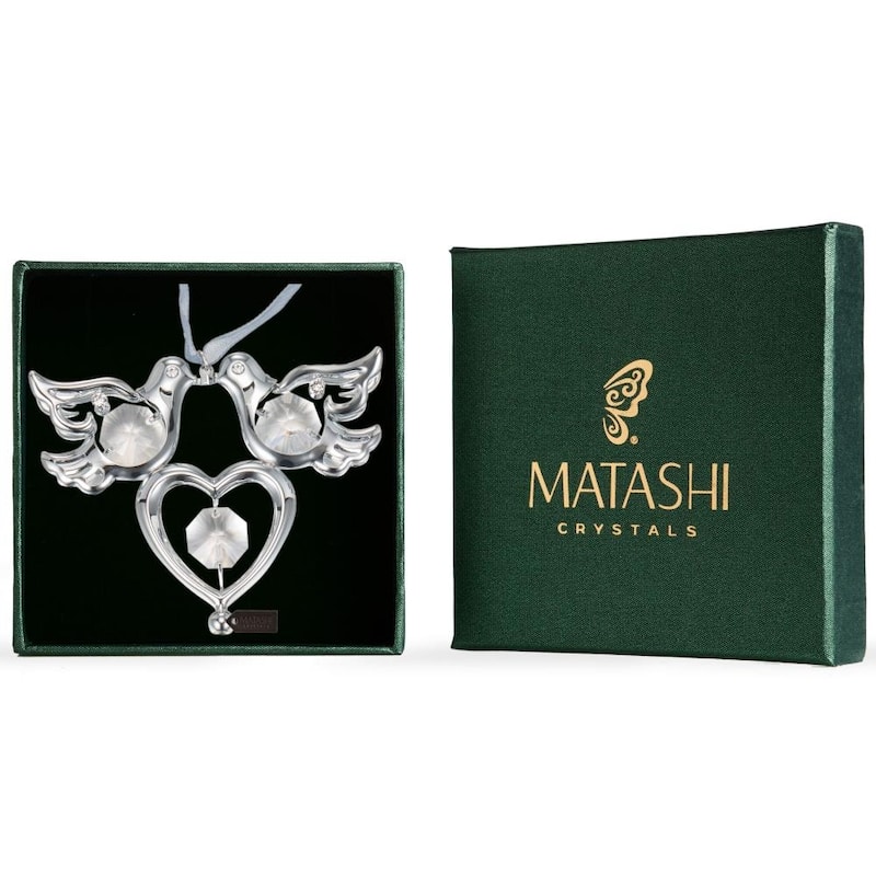 Matashi Chrome Crystal Love Dove Birds Hanging Ornament