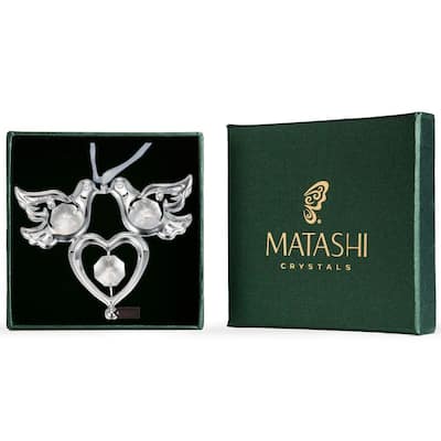 Matashi Chrome Crystal Love Dove Birds Hanging Ornament