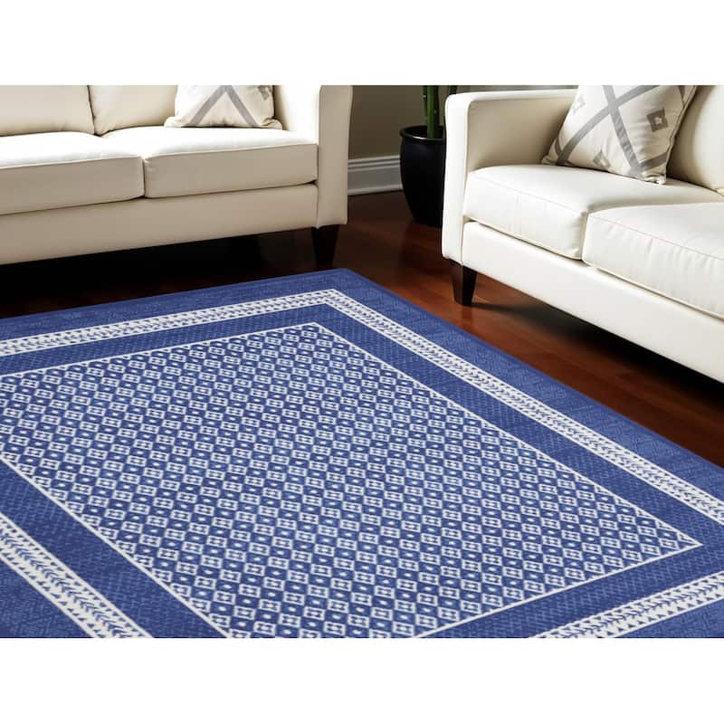 Cahow Power Loomed Distressed Geometric Non Skid Stain Resistant Area Rug By HomeRoots - 120' X '84' X '0.39 - 120' X '84' X '0.39 - Oxford Blue - Rectangle