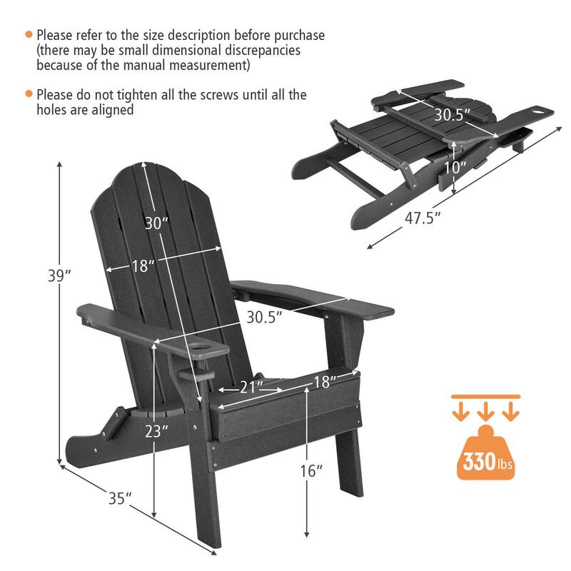 Gymax 4PCS Patio Folding Adirondack Chair Weather Resistant Cup Holder