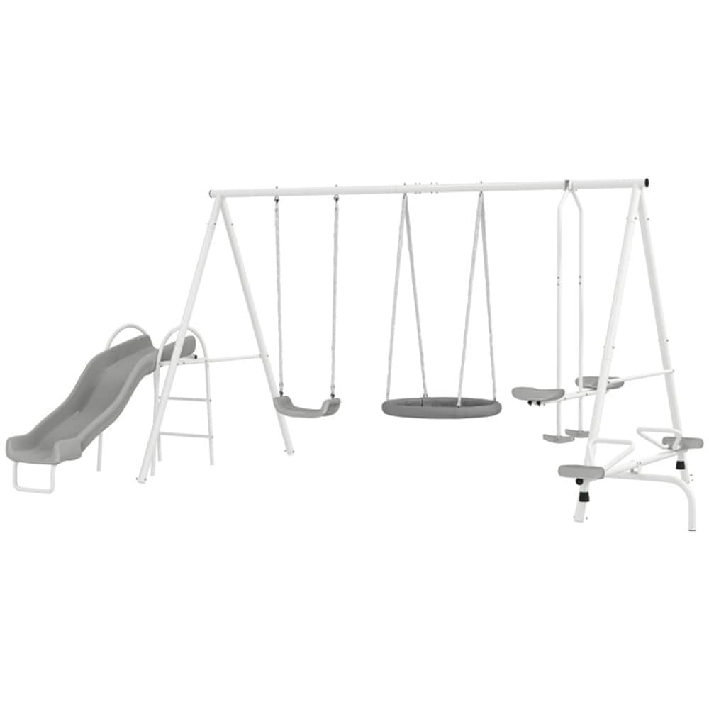 Steel Kids Swing Set with Slide, Glider and Teeter-Totter - 157.5" L x 113" W x 71.75" H