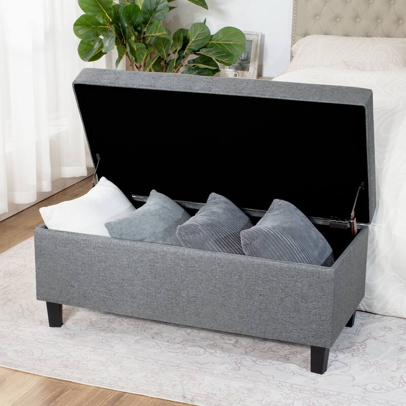 Adeco 40" Faux Leather Storage Ottoman Bench with Tufted Button - 40"X18.8"X16.5"