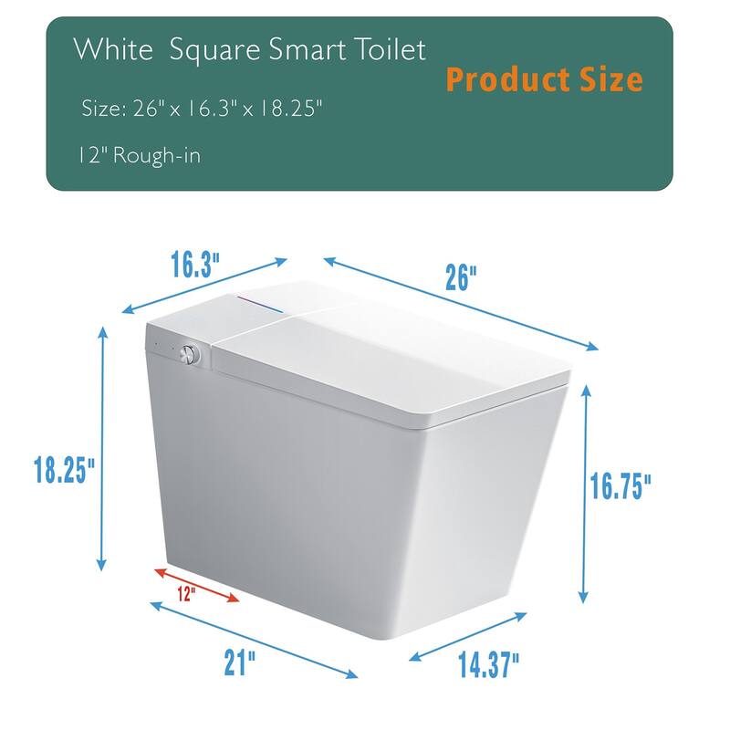 Square Smart Toilet with Built In Tank. Foot Sensor Lid. Auto Flush. Heated Bidet Seat. LED Display. Remote