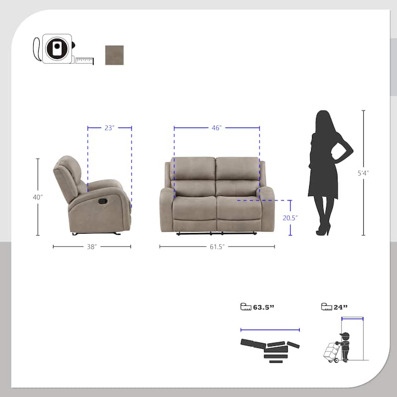 Mabel Polished Microfiber Manual Double Reclining Loveseat