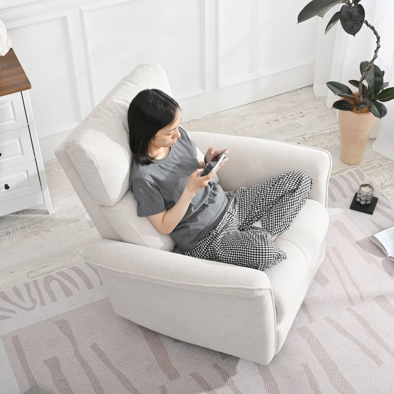 Manual Rocker Recliner Chair, Fabric Upholstered Rocking Chair, Lounge Recliner with Pull Ring for Bedroom, Living Room