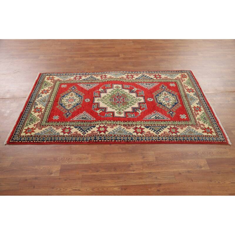 Kazak Accent Rug Handmade Traditional Red Wool Carpet - 3'3" x 5'6"