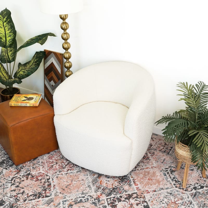 Belinda Mid Century Modern Boucle Fabric Upholstered Swivel Chair - White Boucle
