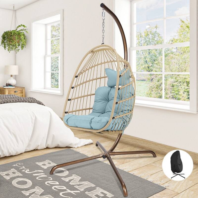 FINCATI Indoor Royal Oversized Hanging Egg Chair with Stand, 350 lbs Outdoor Egg Swing Chair with Stand, Cozy Egg Chair Swing