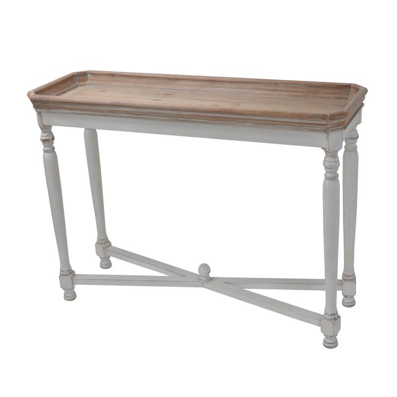 Fin 42 Inch Console Accent Table, Tray Top, Fir Wood, White, Brown - Brown - Wood