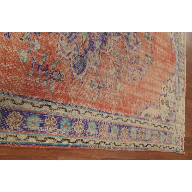 Distressed Sparta Turkish Vintage Area Rug Hand-Knotted Wool Carpet - 6'3" x 9'0"