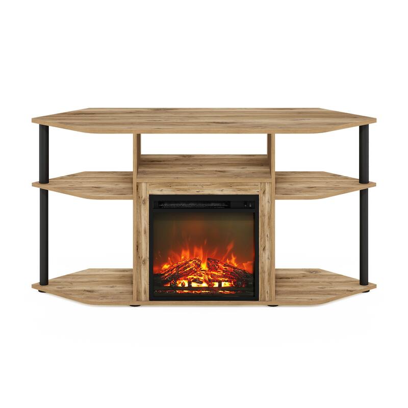 Furinno Jensen Open Storage Corner Fireplace TV Entertainment Center with Plastic Poles for TV up to 55 Inch