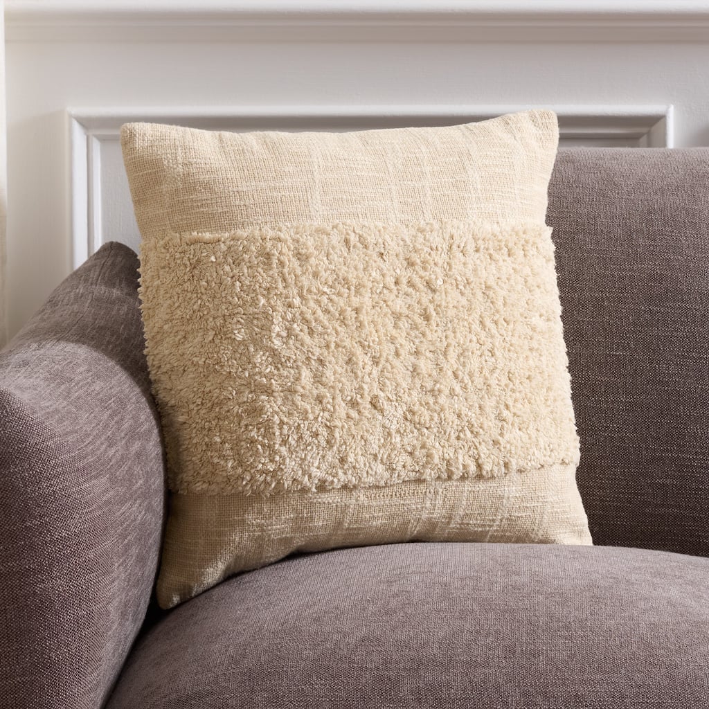 SAFAVIEH Home Kenz 18-inch Square Natural Cotton Decorative Throw Pillow