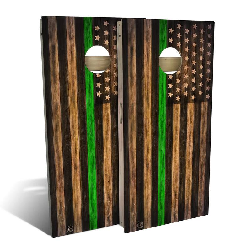 Charred First Responder Green Line Outdoor Cornhole Board Set