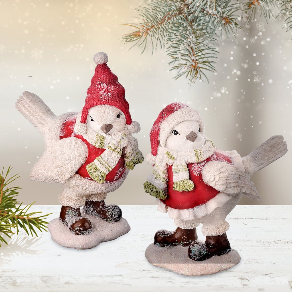 6" Resin Chickadee W/Sweater & Hat Set of 4