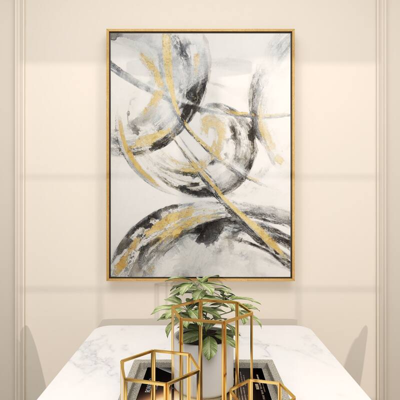 CosmoLiving by Cosmopolitan Gold Canvas Abstract Living Room Framed Wall Art with Gold Frame