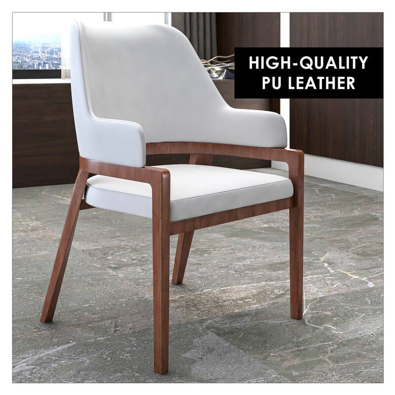 Ethora Leather Dining Chair with Curved Open Back and Rubberwood Legs Set of 2