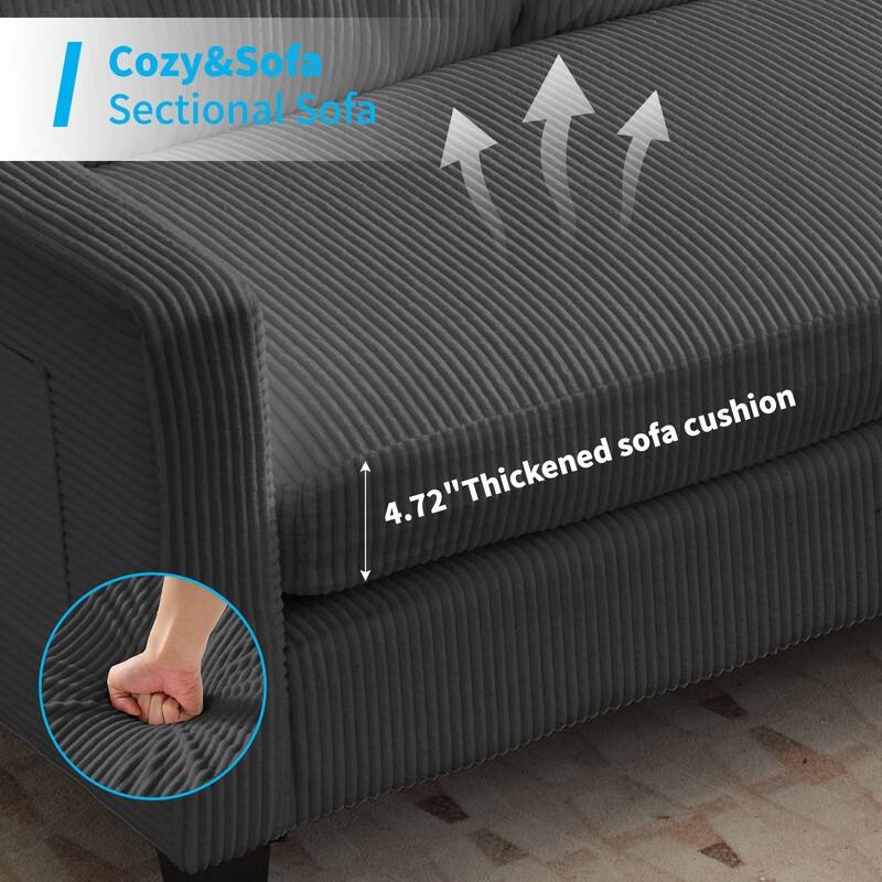 Mixoy 76'' L-Shaped Small Sofa Couch,3-Seater Corduroy Sectional Sofa with Storage Ottoman