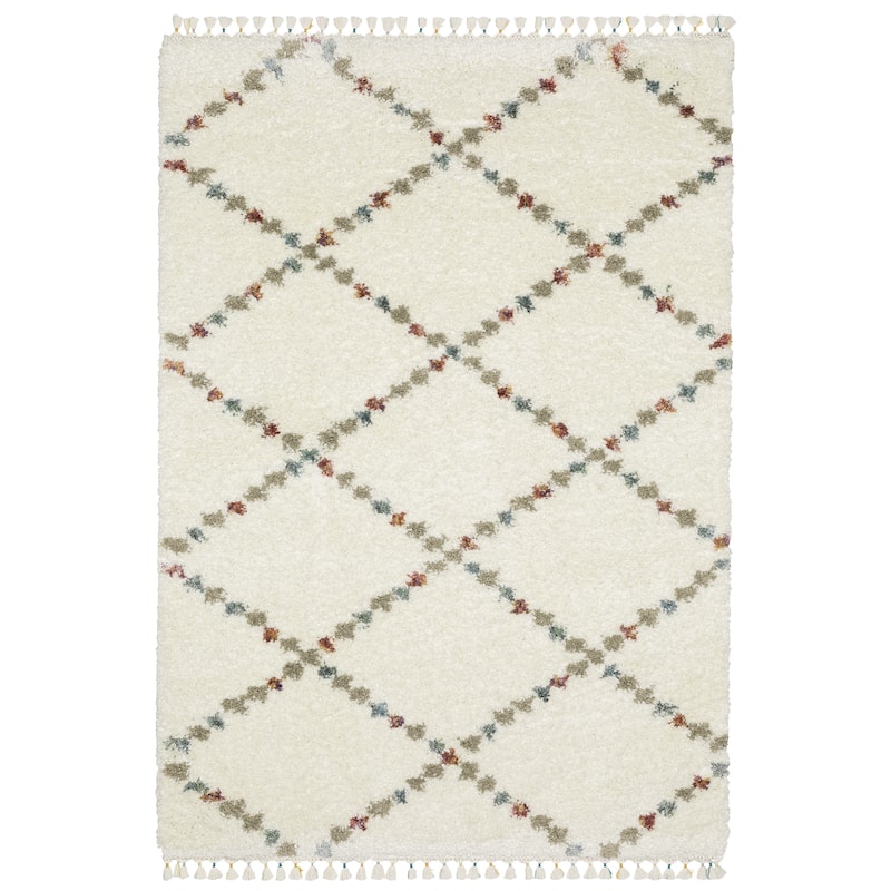 Style Haven Aire Diamond Lattice Ivory/ Multi Shag Tassel Fringe Area Rug. - 5' 3" x 7' 6" - Runner/Rectangle