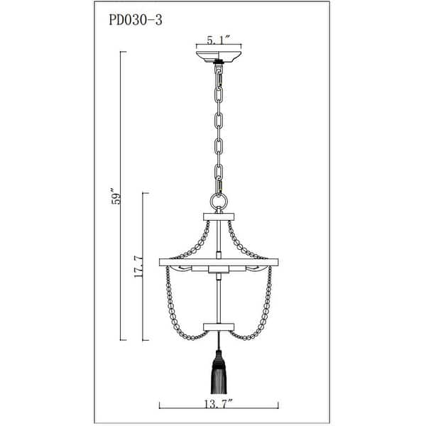 Sabina 14 Inch Bohemian Style Antique White Pendant Chandelier 3-Light
