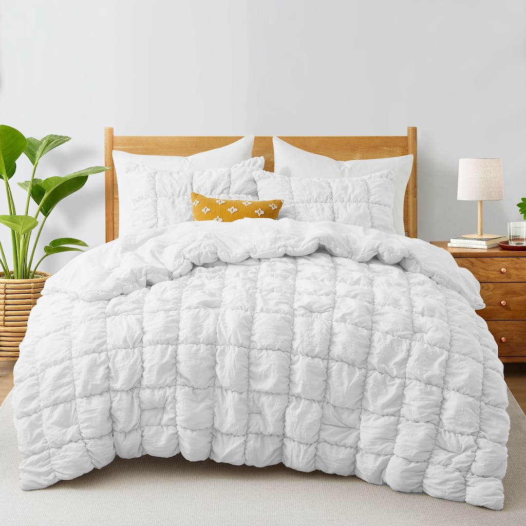Puff Quilting Comforter Set with Pillowcases, Modern All Season Puffy Bedding Set