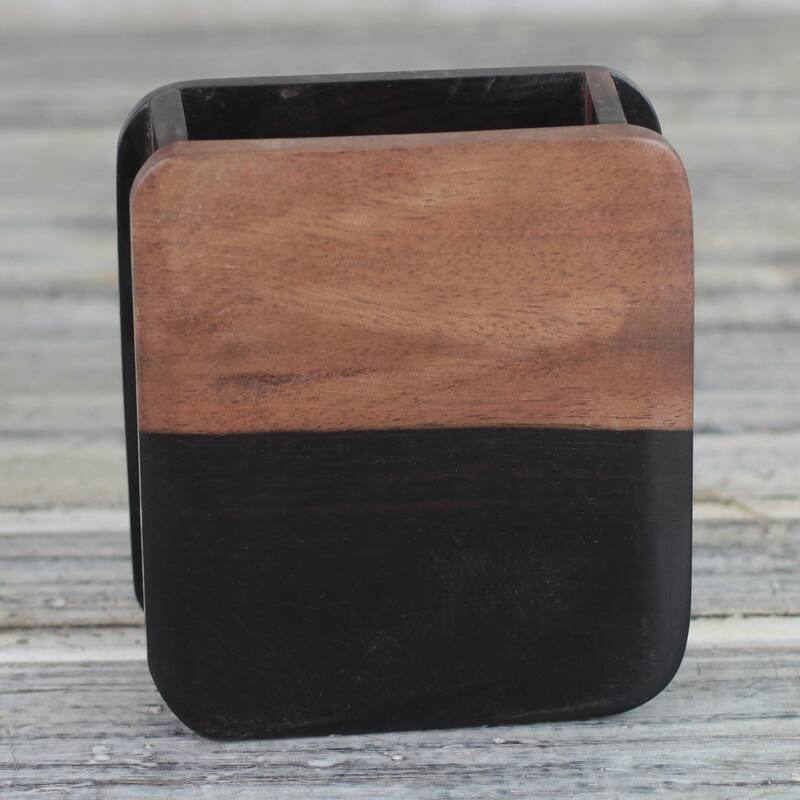 Novica Handmade Modern Nature Ebony Wood Pencil Holder