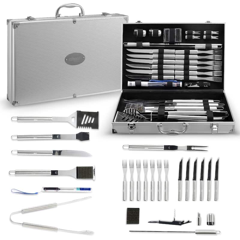 Cheer Collection 30 Piece BBQ Set with Aluminum Case - Aluminum