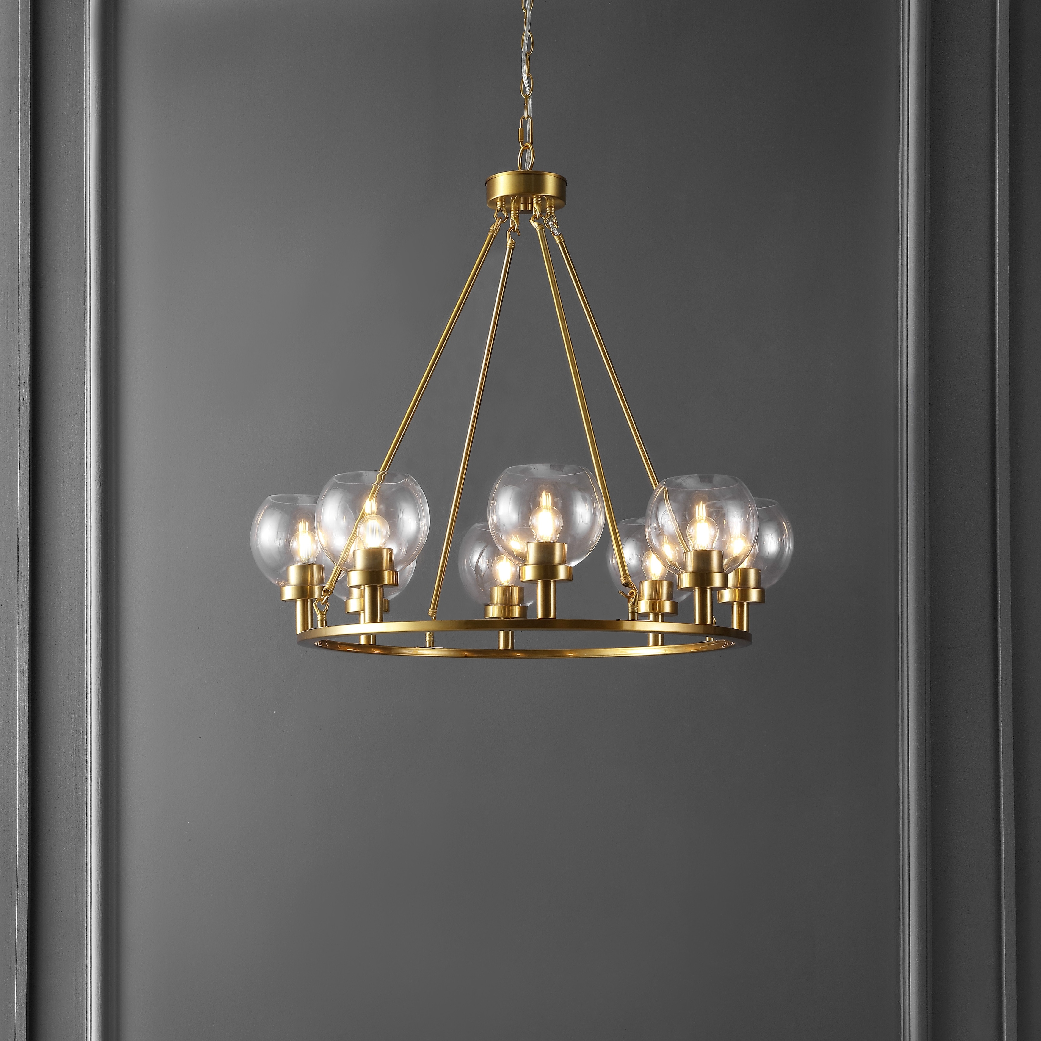 SAFAVIEH Lighting Jonila Mid-Century Modern 8-Light Adjustable Wagon Wheel Chandelier (LED Bulbs Included) - Brass Gold