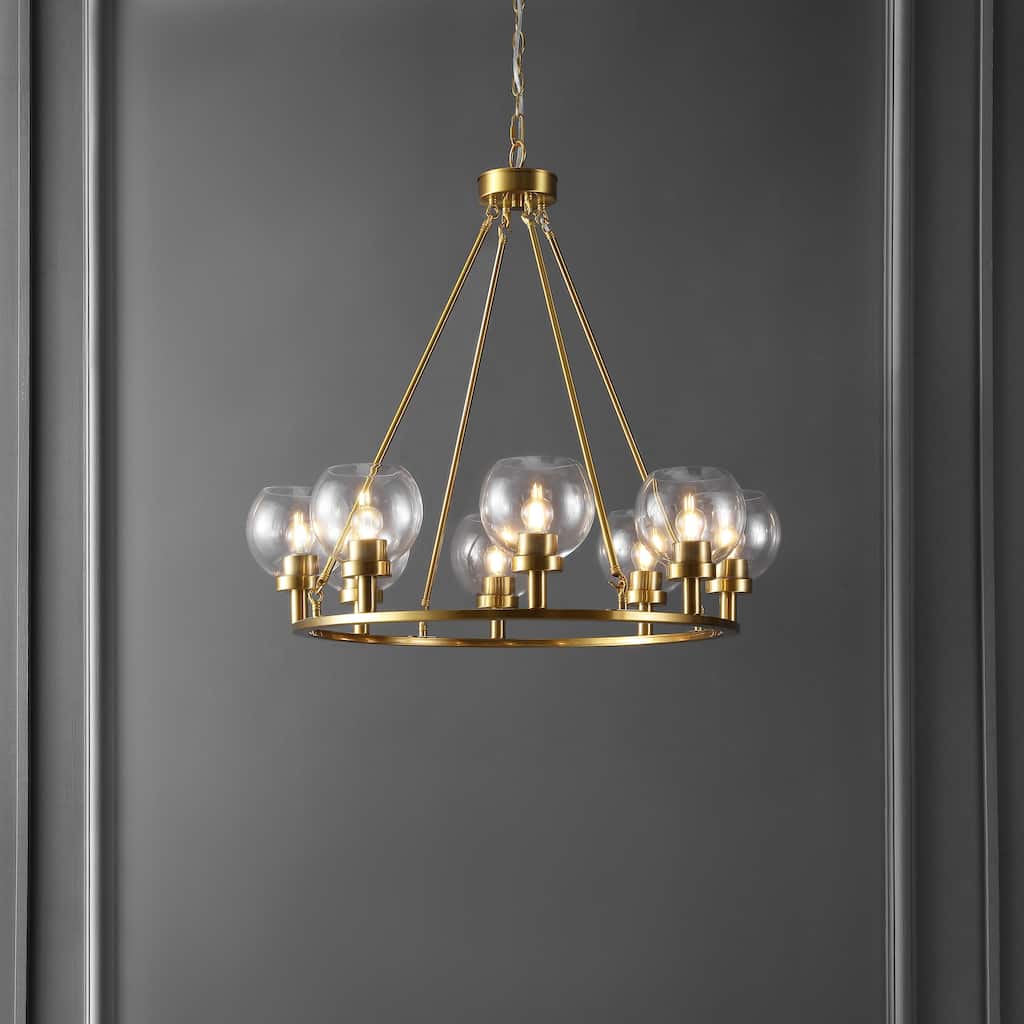 SAFAVIEH Lighting Jonila Mid-Century Modern 8-Light Adjustable Wagon Wheel Chandelier (LED Bulbs Included) - Brass Gold