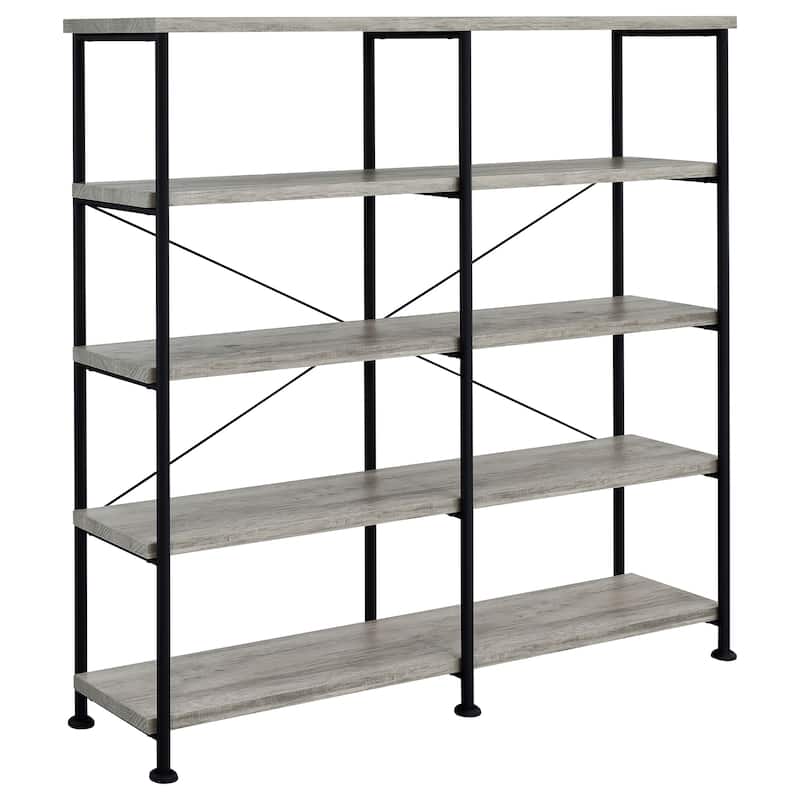 Analiese 63-inch 4-shelf Double Bookshelf - 60.00" x 14.25" x 63.00" - Grey Driftwood