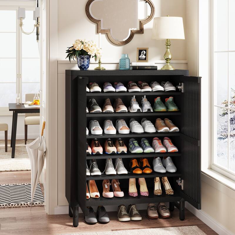 6-Tier Shoe Storage Cabinet with Louvered Doors for Living Room