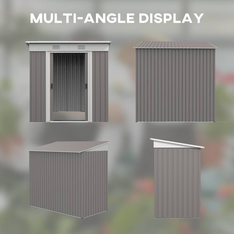 Outsunny 6' x 4' Metal Lean to Garden Shed, Outdoor Storage Shed, Garden Tool House with Double Sliding Doors, 2 Air Vents