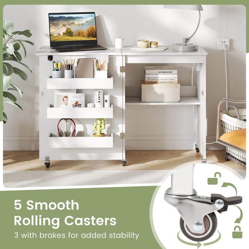 Costway Folding Sewing Table Rolling Craft Station with 3 Storage Bins - See Details
