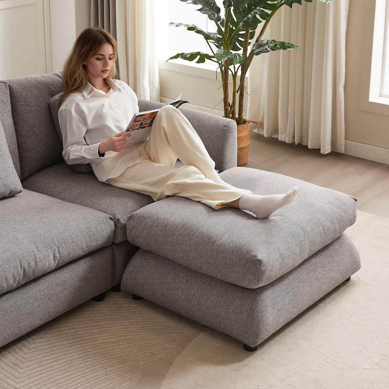 Modern Modular L-Shaped Sectional Sofa with Ottoman, 3 Cushions and 3 Pillows for Living Room