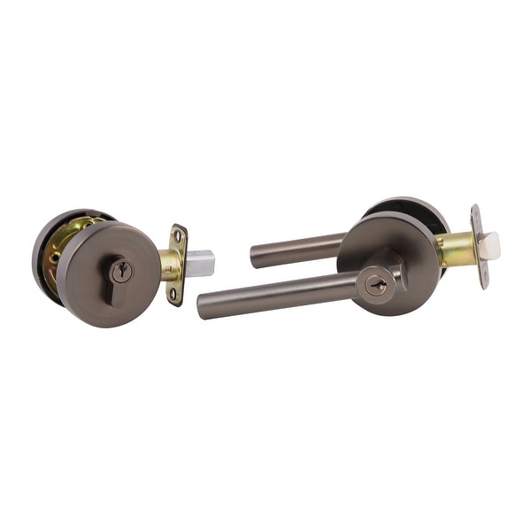 Design House 580936 Eastport Single Cylinder Keyed Entry Door Lever Set With Single Cylinder Deadbolt Combo Pack