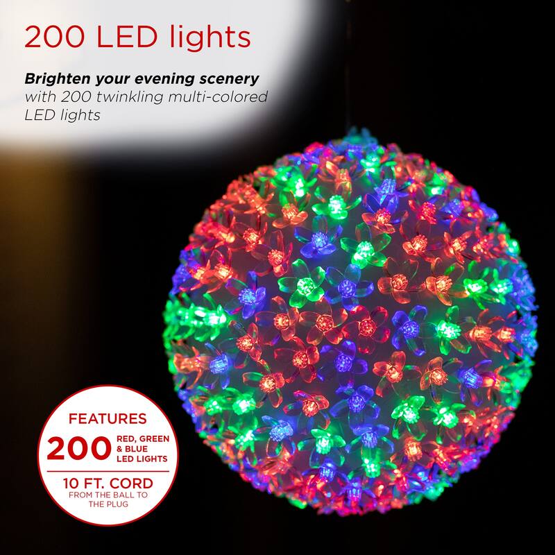 Alpine Corporation 8"H Indoor/Outdoor Christmas Flashing Sphere Hanging Ornament with LED Lights