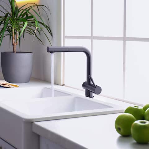 Nassau Collection. Pull-out head (no spray feature) kitchen faucet. Gun Metal finish. By Lulani