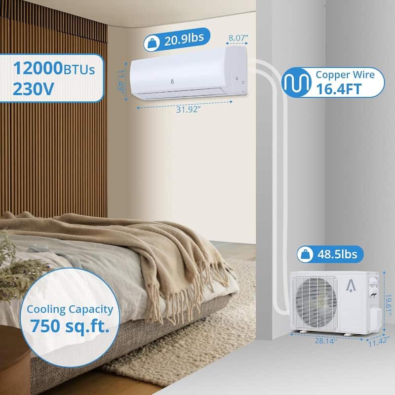 12000 Btus Mini Split Air Conditioner with Heat Pump System, Easy Installation - N/A