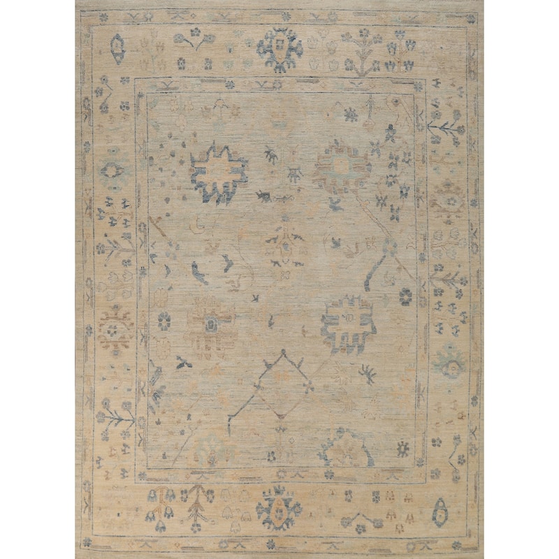 Floral Beige Vegetable Dye Oushak Turkish Rug Hand-Knotted Wool Carpet - 8'1"x 10'2"