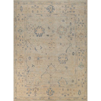 Floral Beige Vegetable Dye Oushak Turkish Rug Hand-Knotted Wool Carpet - 8'1"x 10'2"