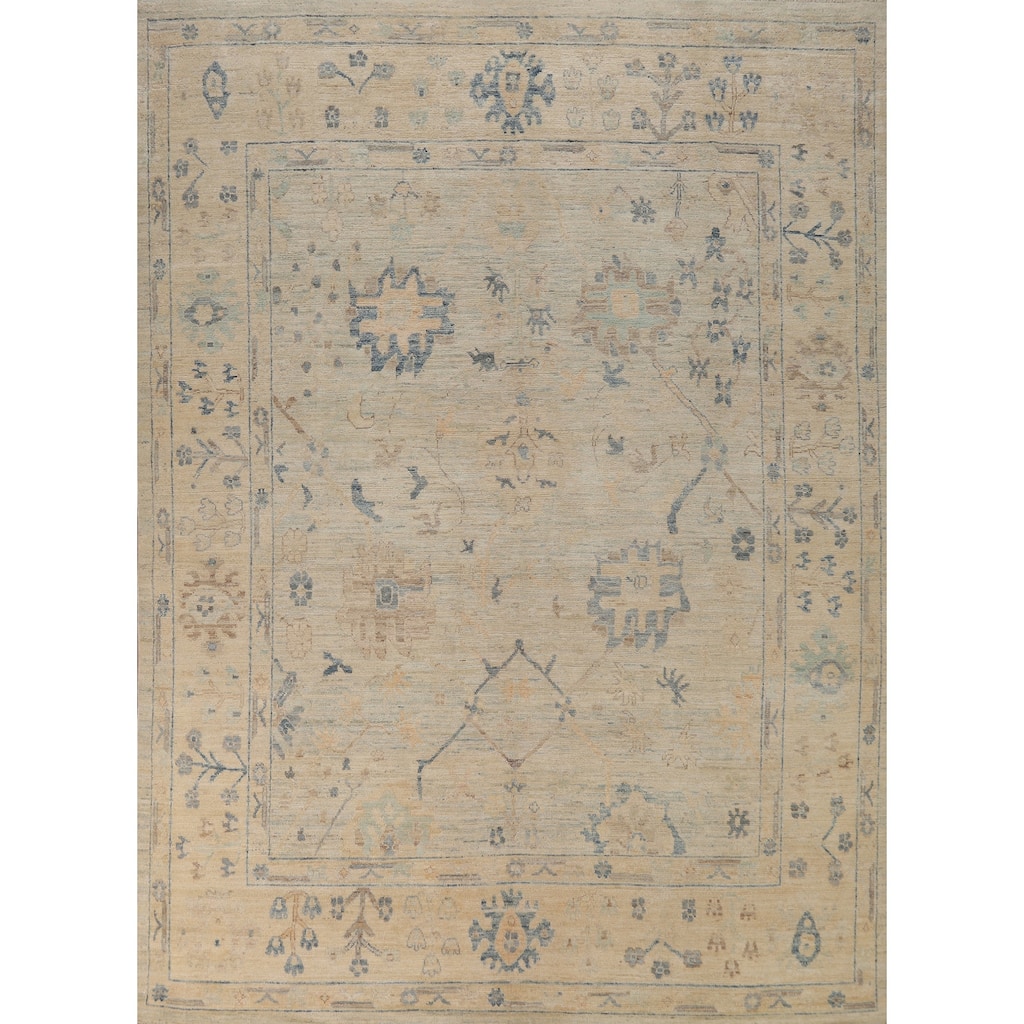Floral Beige Vegetable Dye Oushak Turkish Rug Hand-Knotted Wool Carpet - 8'1"x 10'2"