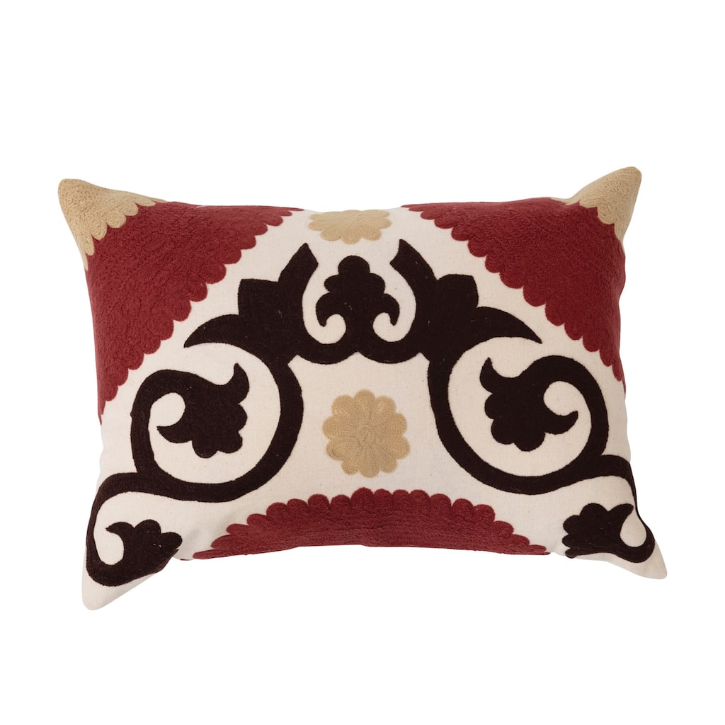 Cotton Embroidered Lumbar Pillow with Suzani Embroidery